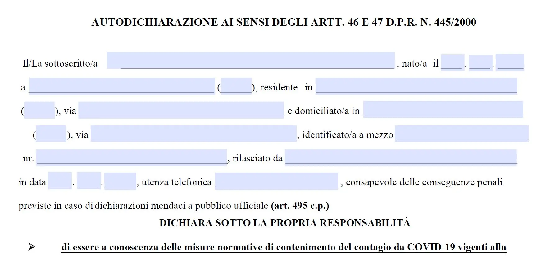 nuovo modulo autocertificazione