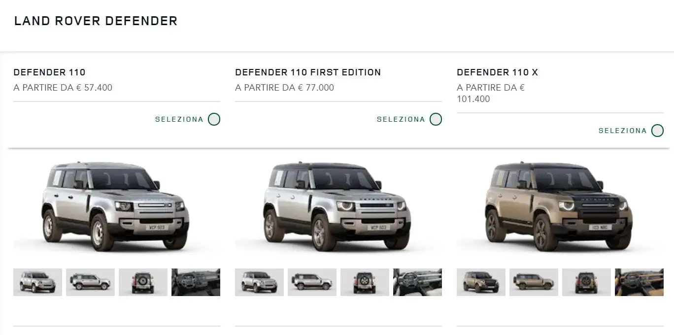 prezzo land rover defender