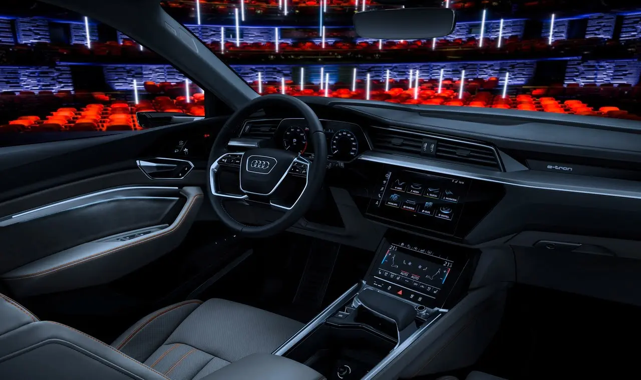 the audi e tron prototype on the stage in the royal danish playhouse in copenhagen