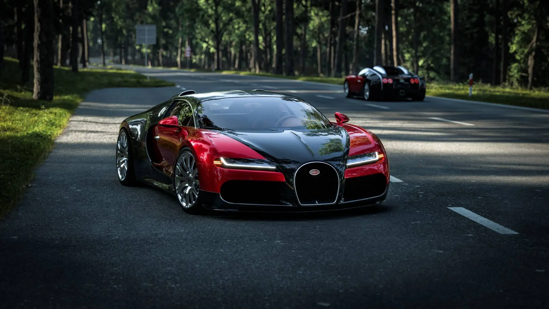 Frontale della Bugatti Veyron nuova in rosso e nero