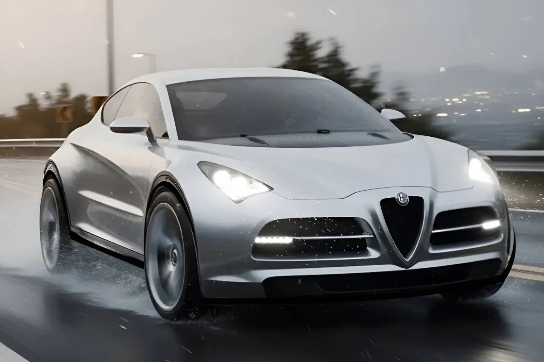Alfa Romeo Junior Project 955 dinamica anteriore grigia della vettura