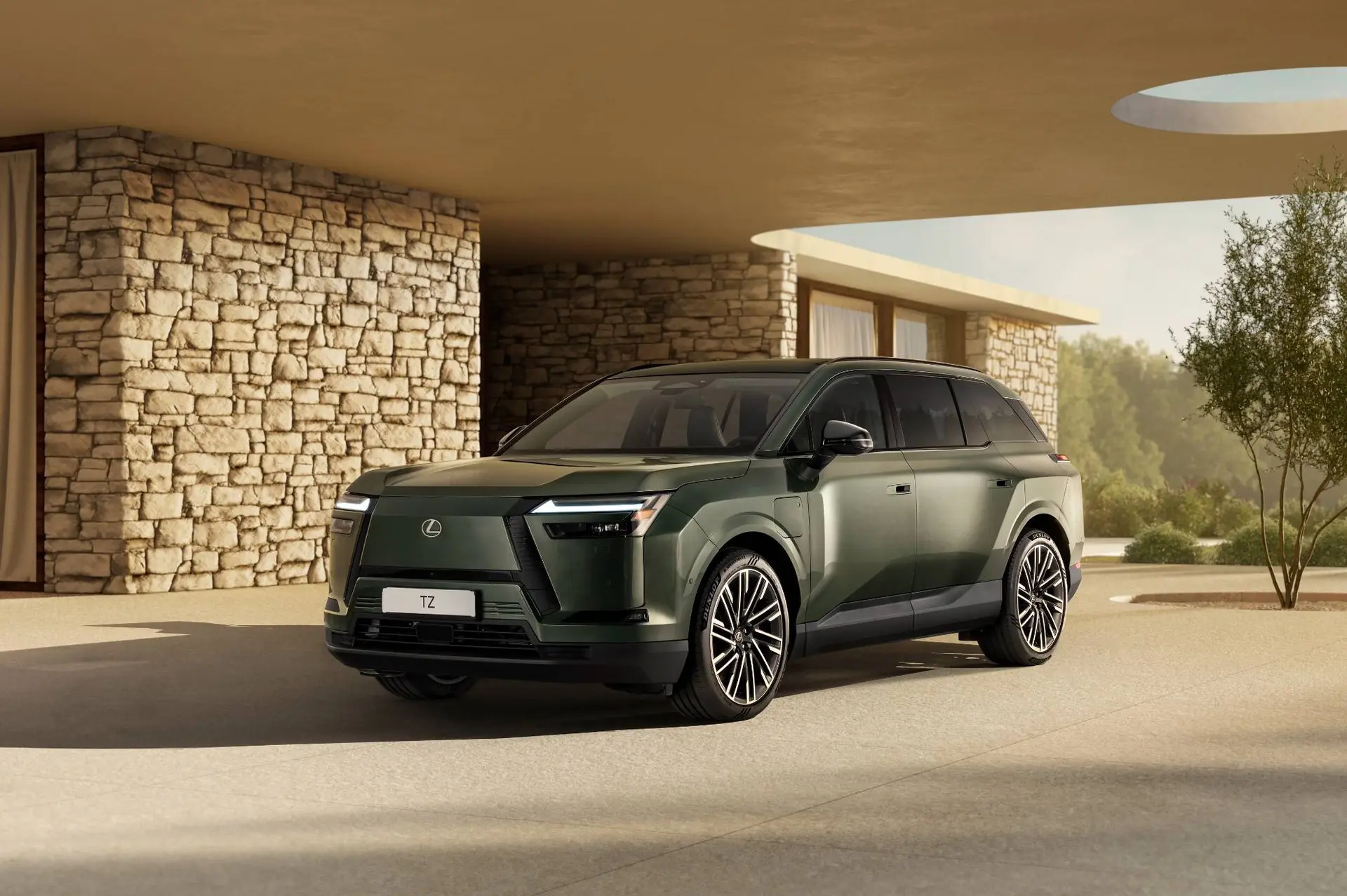 Lexus TZ frontale di colore verde sotto un porticato di una casa