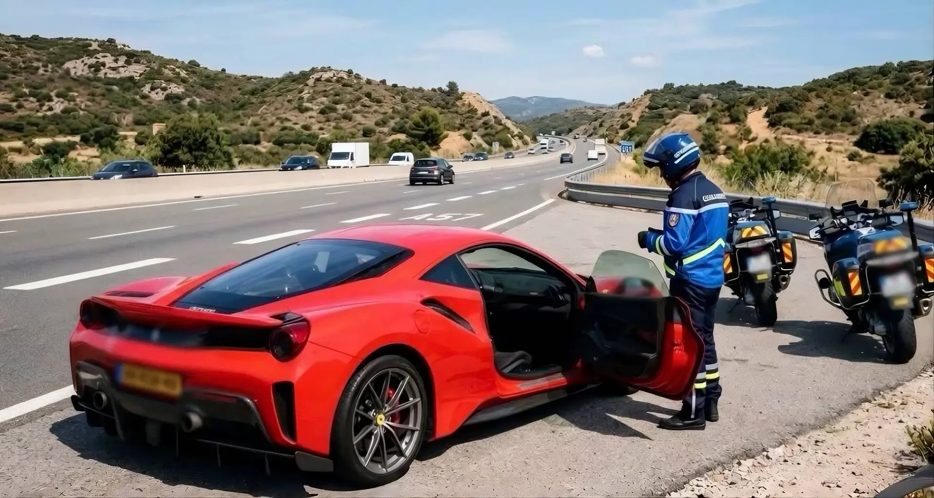 ferrari fermata dalla polizia in moto