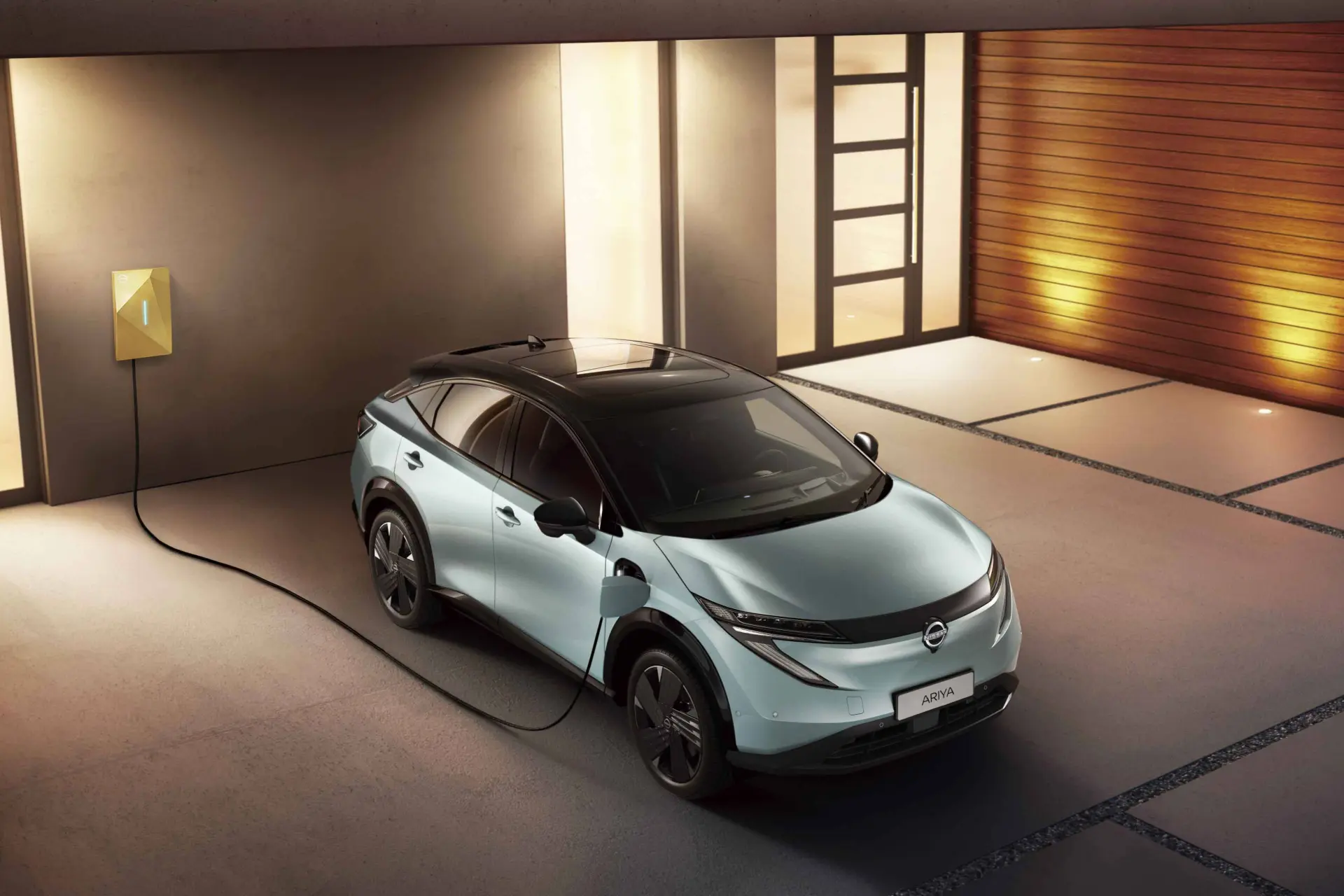 Nissan_Ariya_MY2026 anteriore di colore azzurro