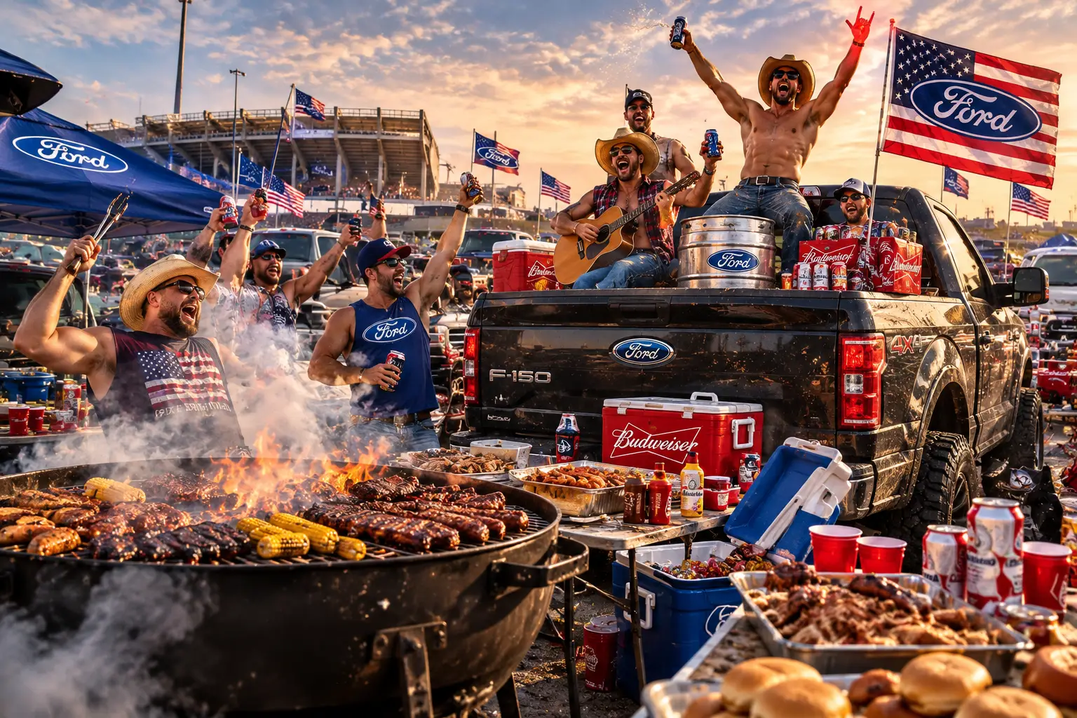 Spectaculaire Ford-tailgate met barbecuefeest