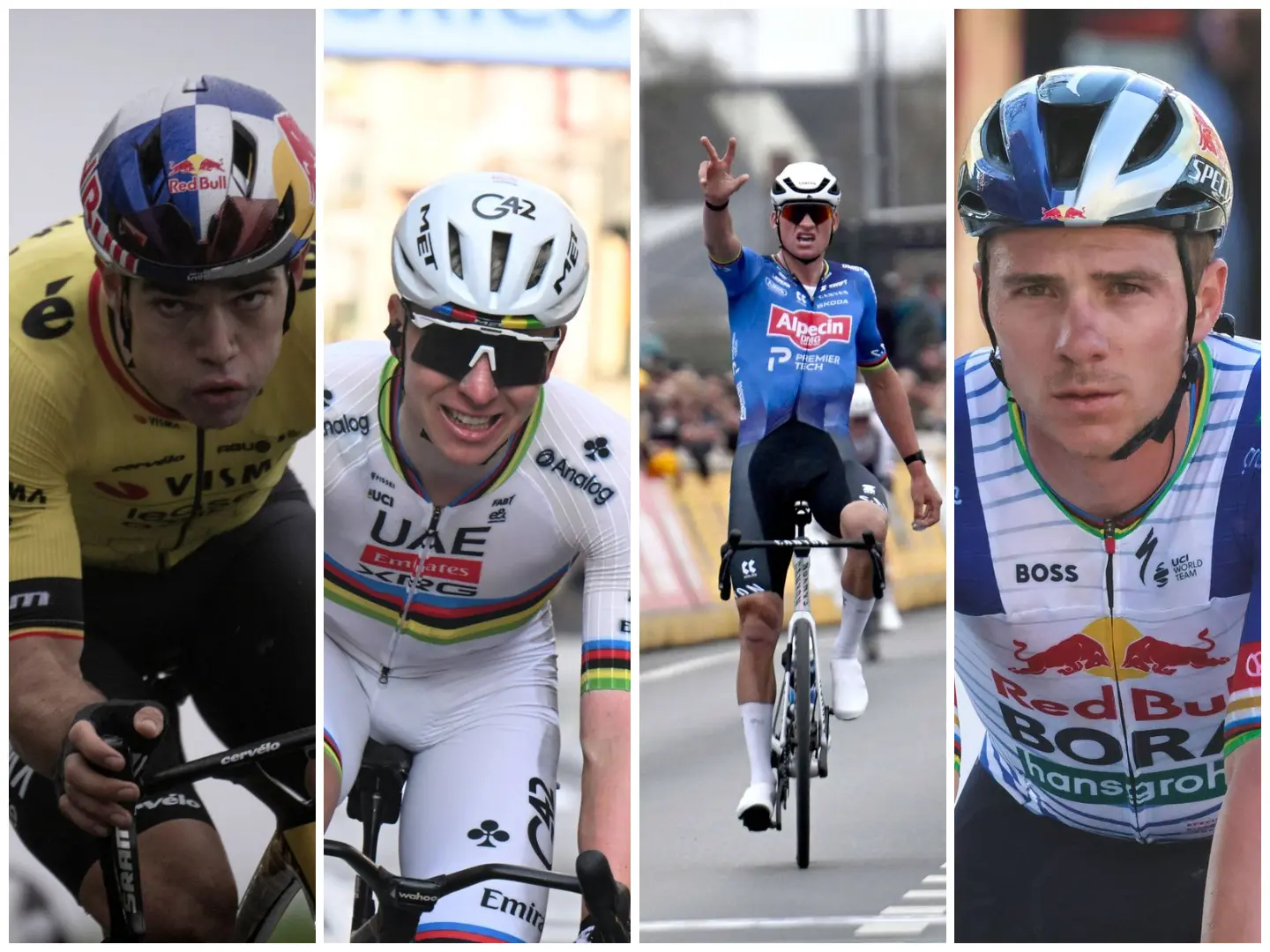 Collage_TadejPogacarMathieuVanDerPoelWoutVanAertRemcoEvenepoel