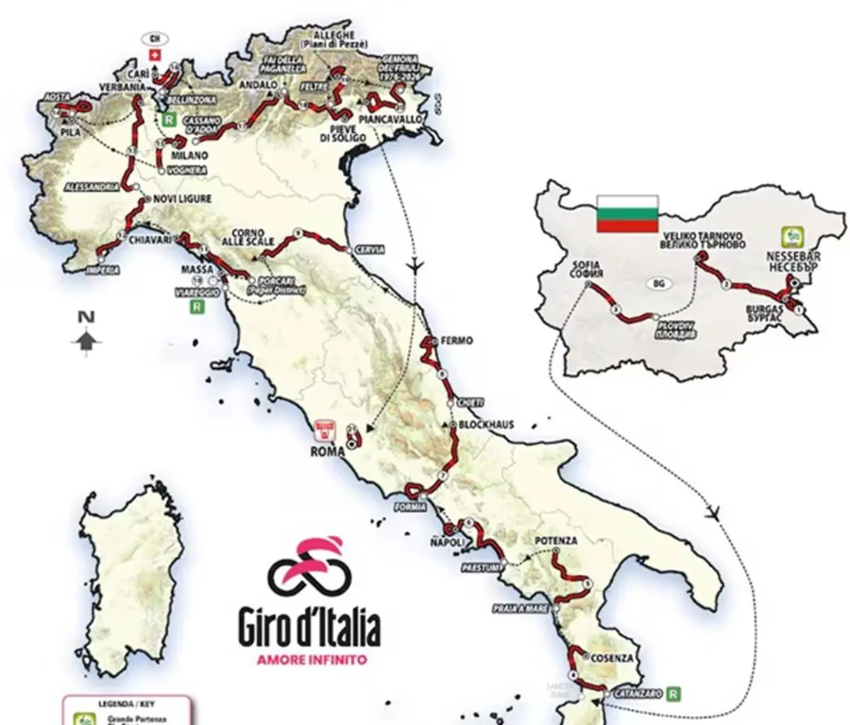 Map of the 2026 Giro d'Italia