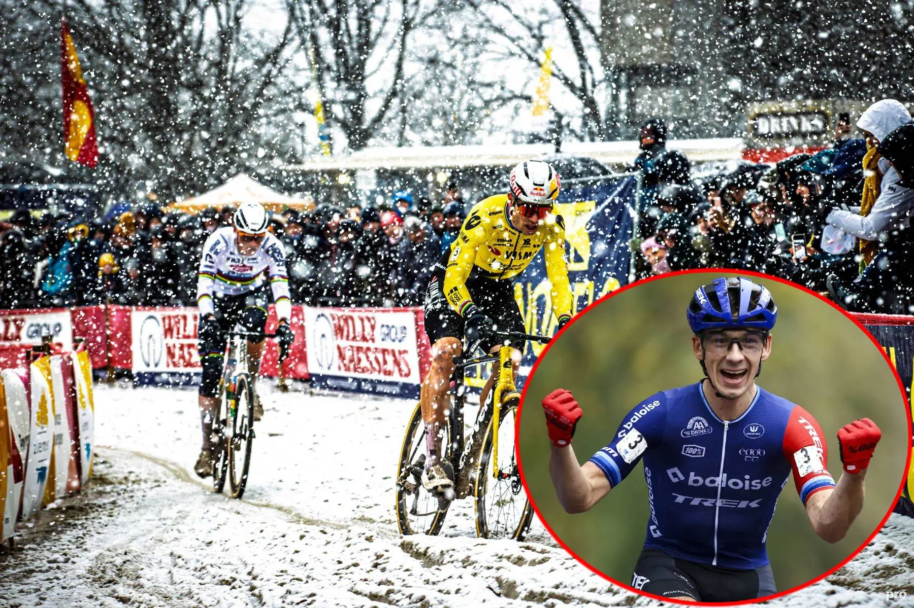 Lars van der Haar, Mathieu van der Poel and Wout van Aert in cyclocross races