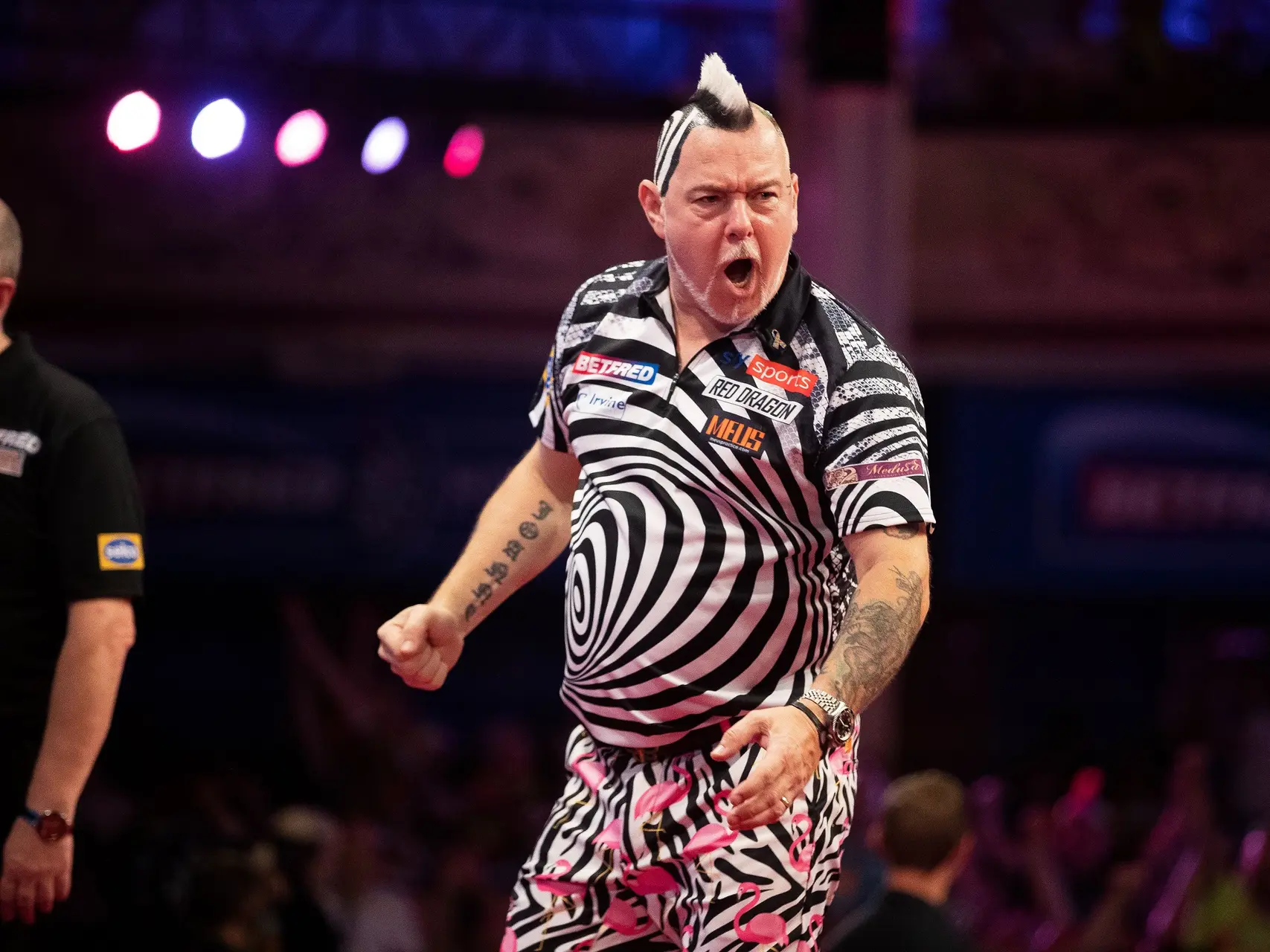 Peter Wright roars in celebration at the World Matchplay
