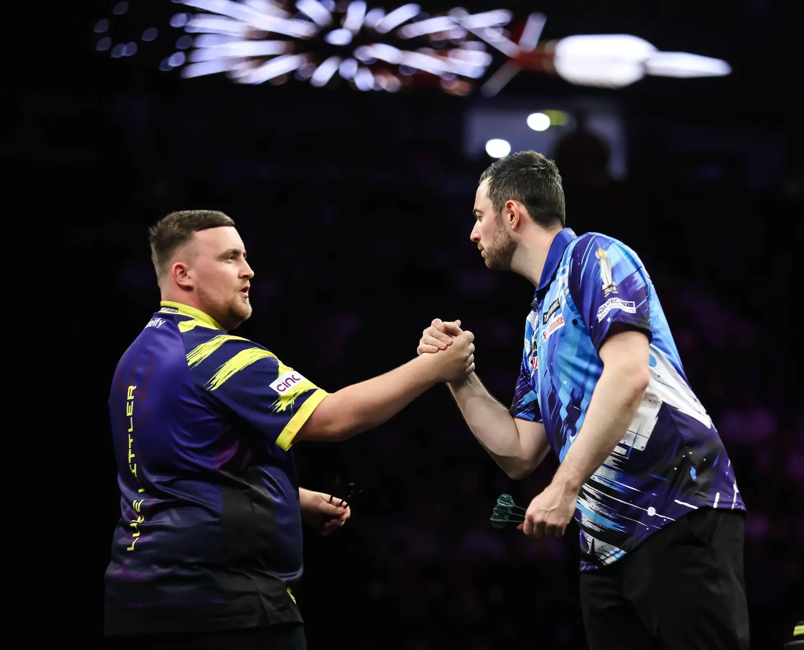 Luke Littler and Luke Humphries shake hands ahead of the 2026 Premier League Darts final