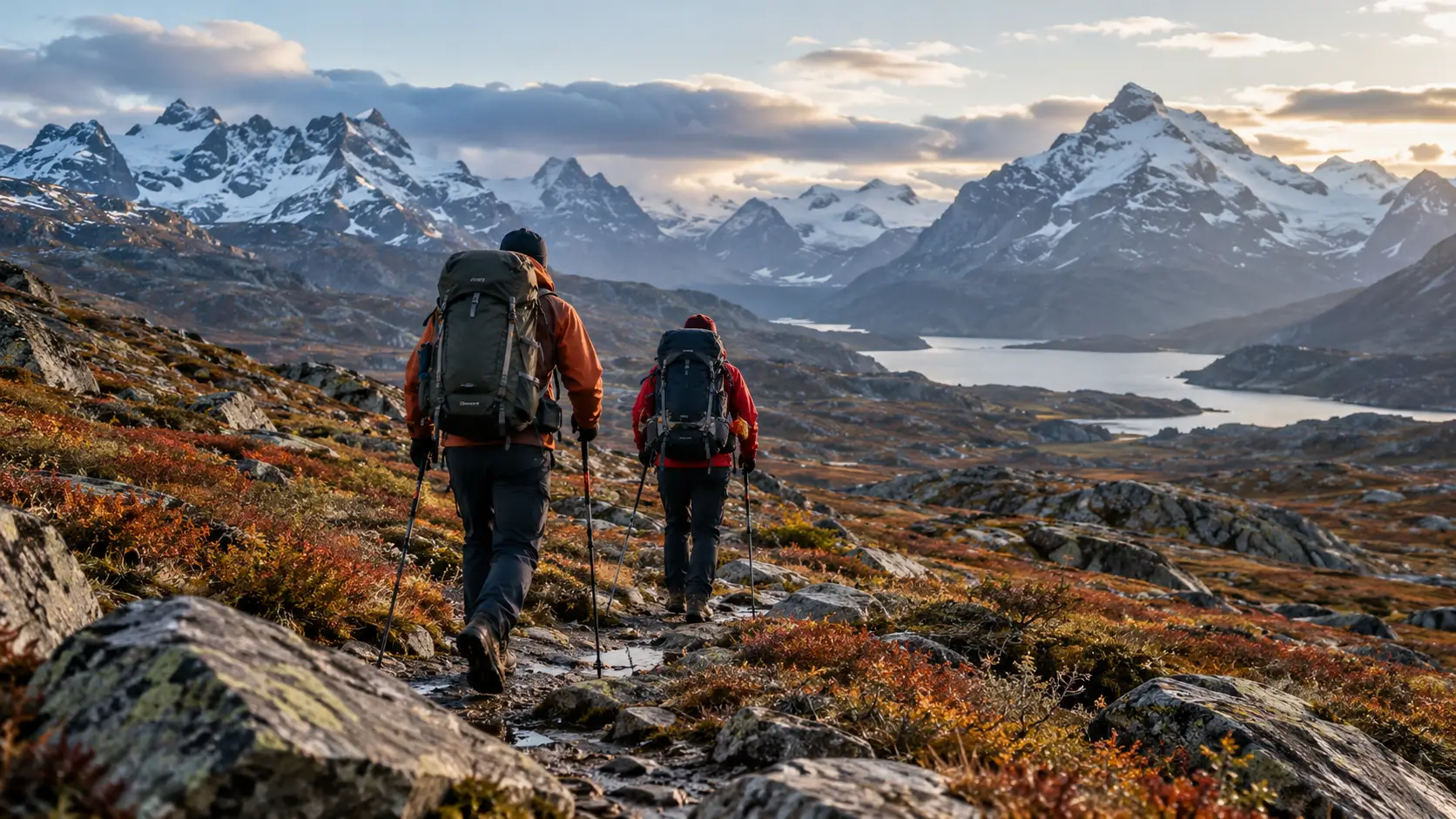 Fjelltur mot snødekte topper