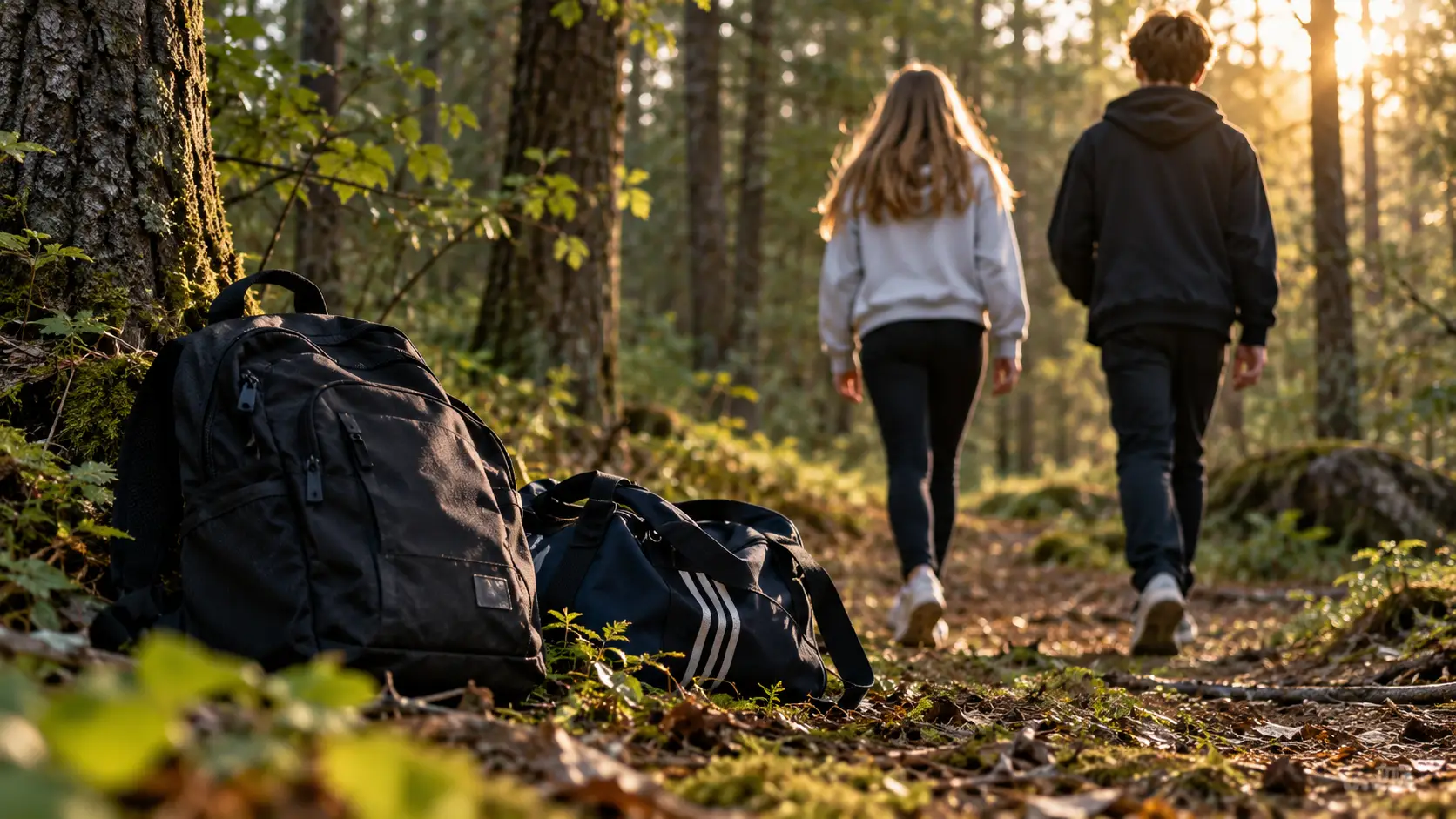 Forlatte bager i gyllent skoglyset