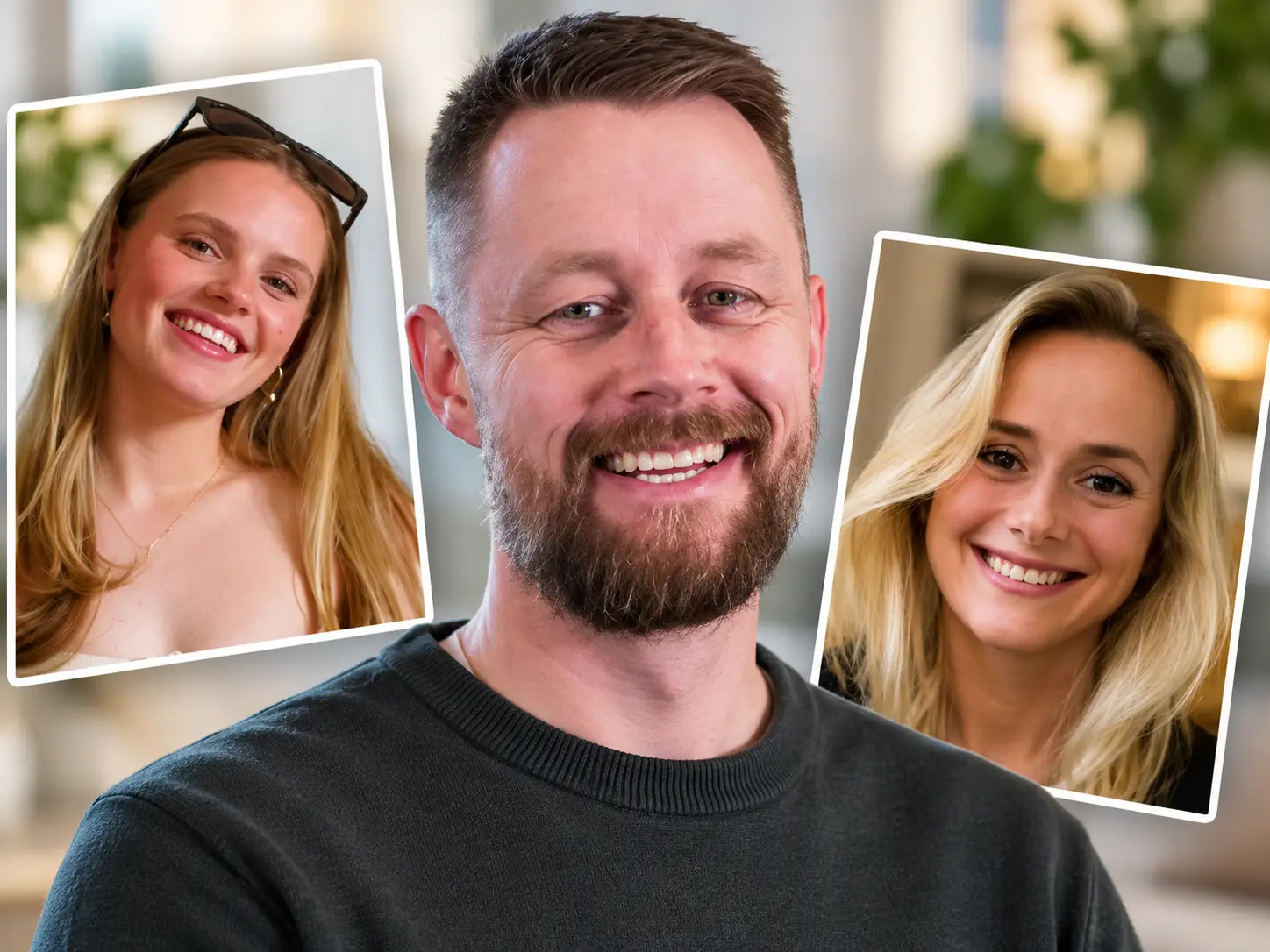 Smilende familieportrett i fotokollasj