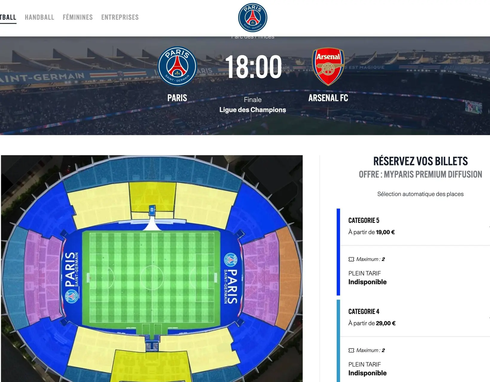 Les tickets pour PSG-Arsenal se revendent à prix d'or