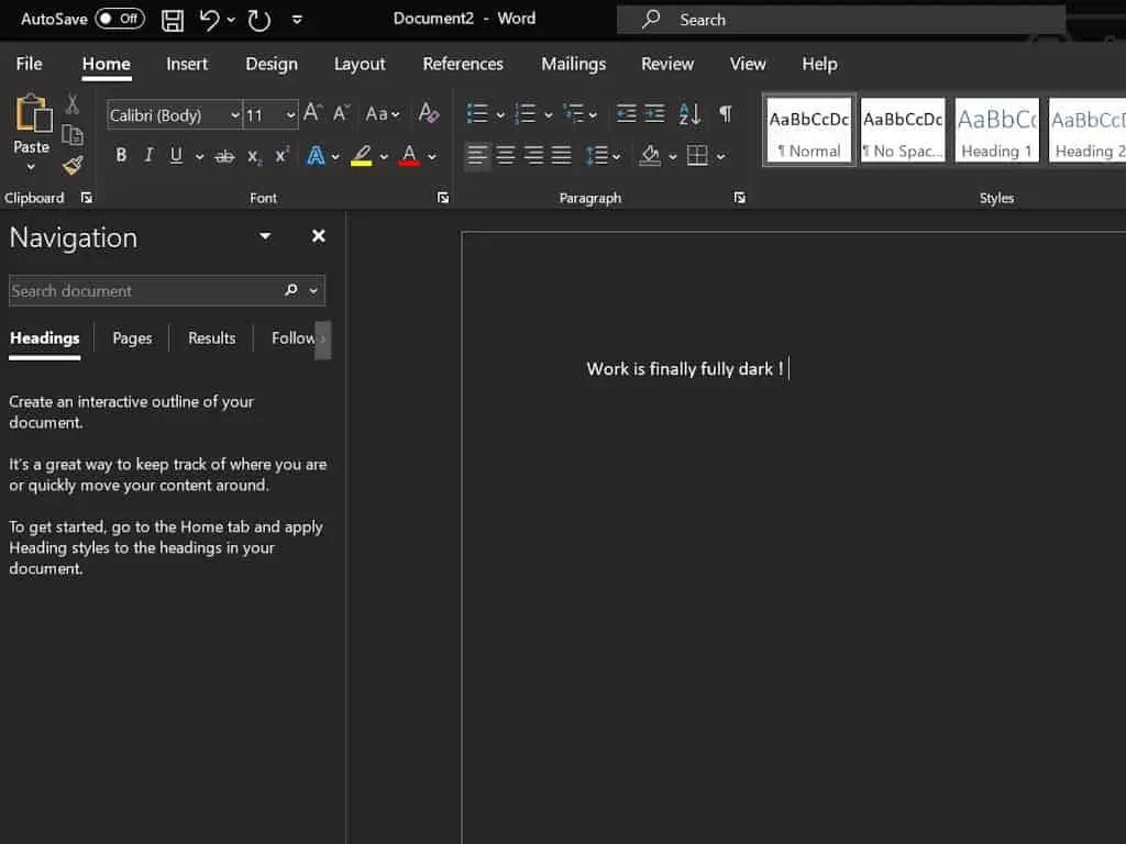 word dark mode