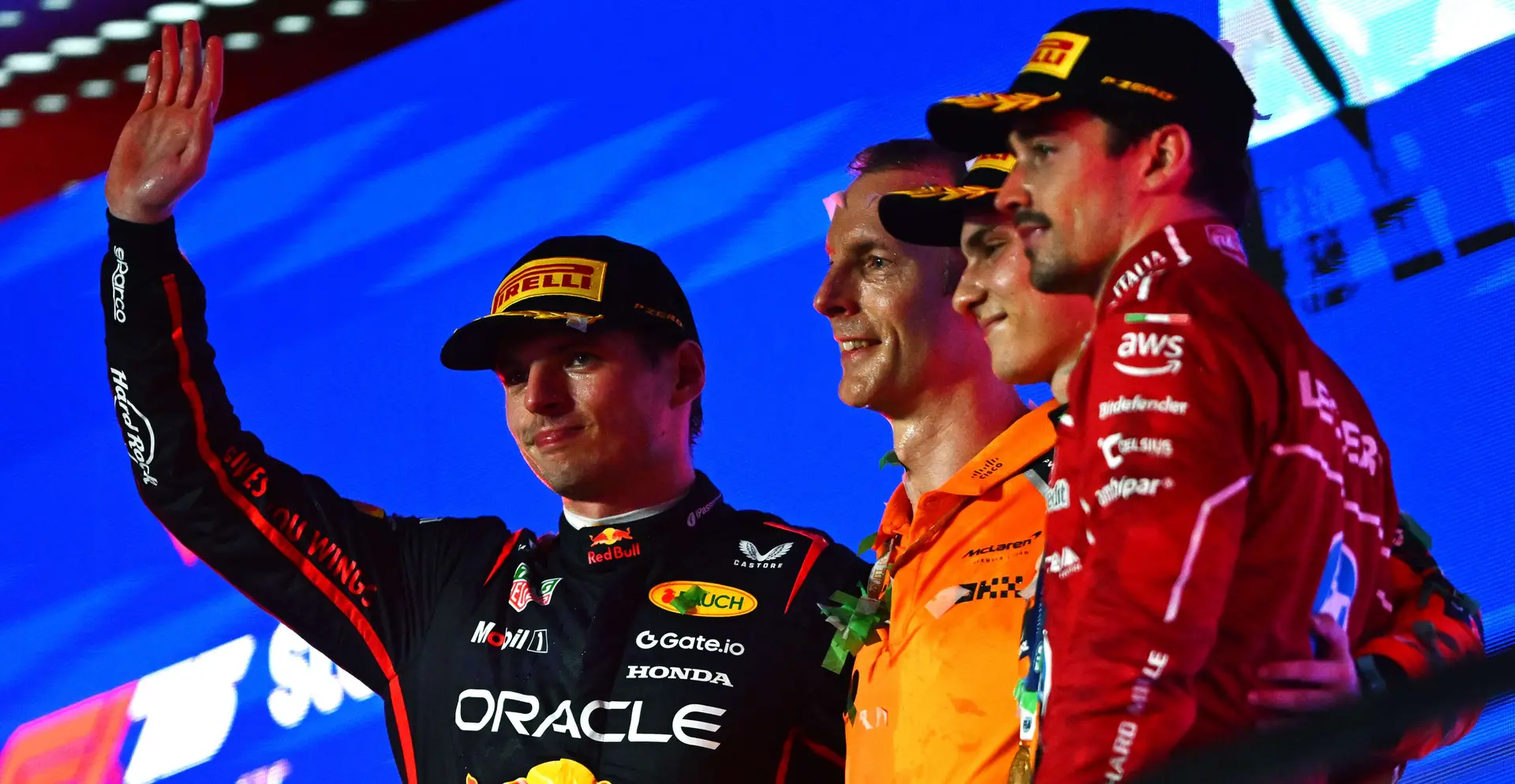 Max Verstappen, Oscar Piastri, Charles Leclerc