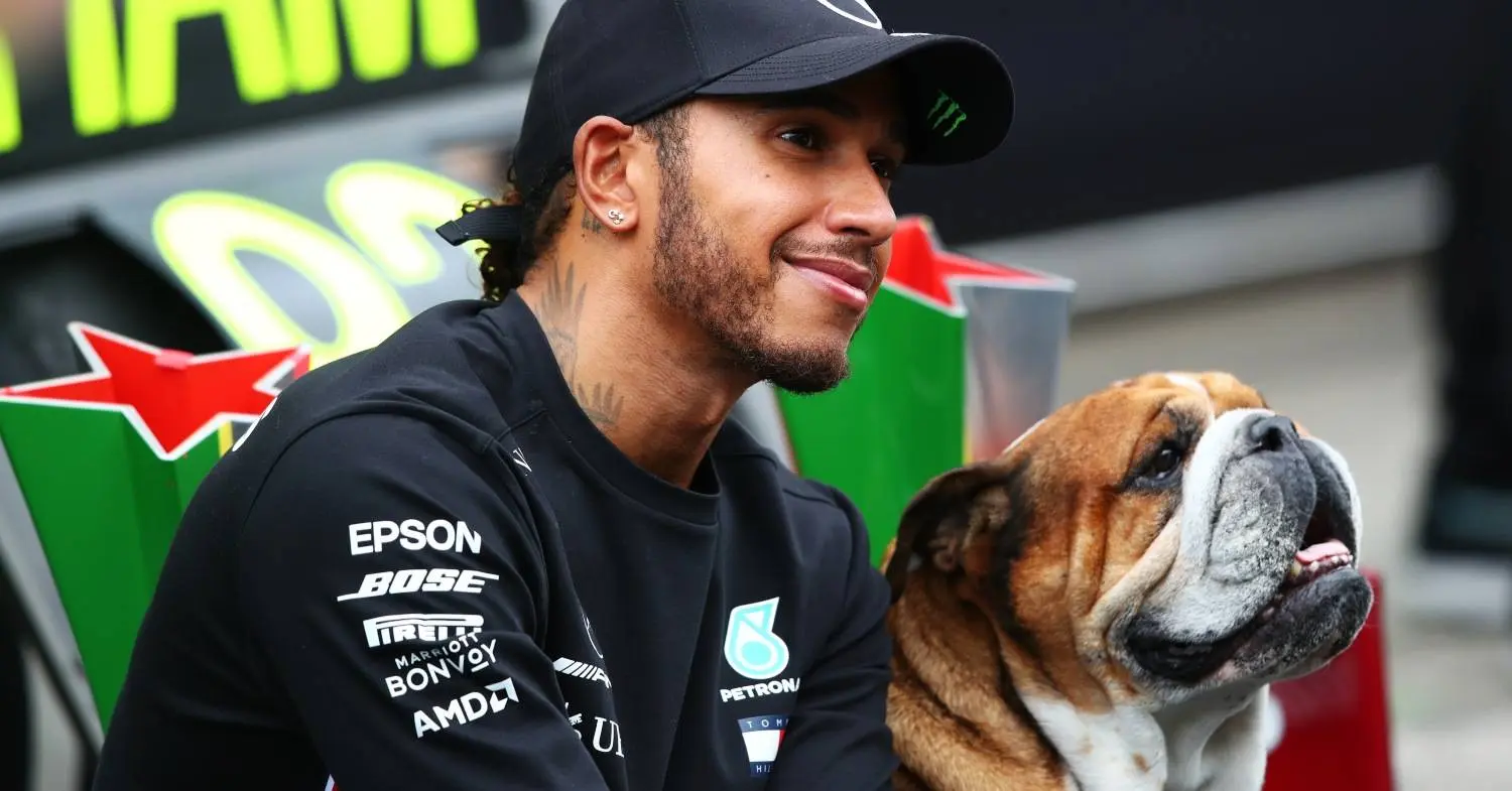 Lewis Hamilton met zijn hond Roscoe