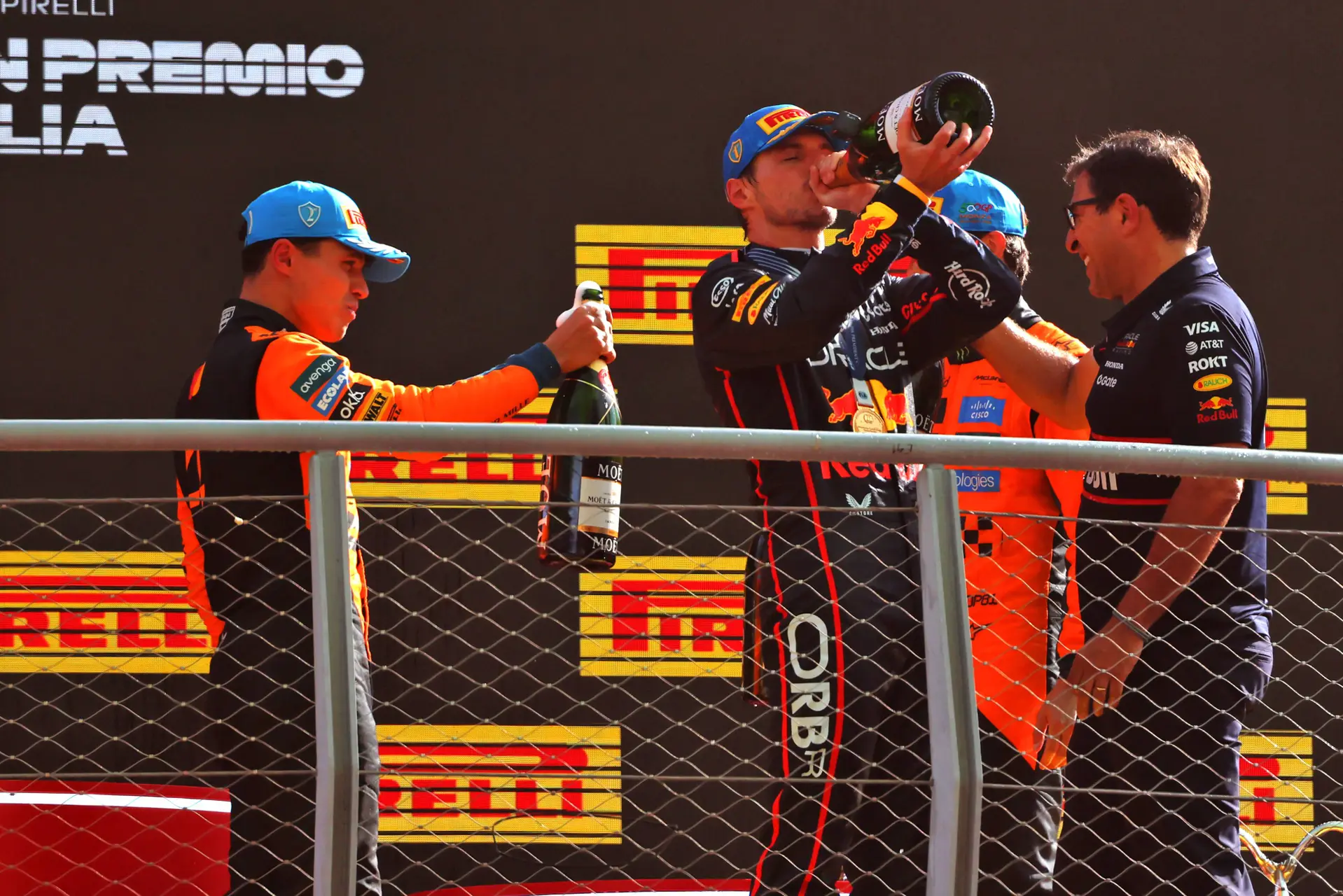 Verstappen sips victory champagne at Monza