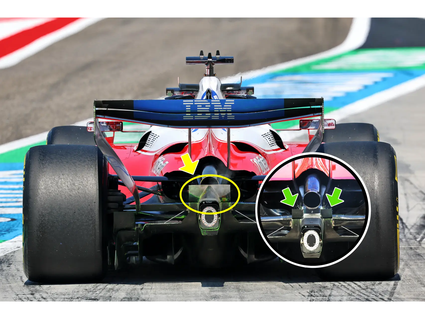 Ferraris Winglet hinter dem Auspuff in Bahrain