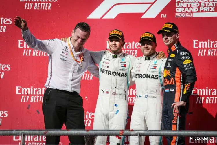 2019 united states grand prix podium allison hamilton bottas verstappen