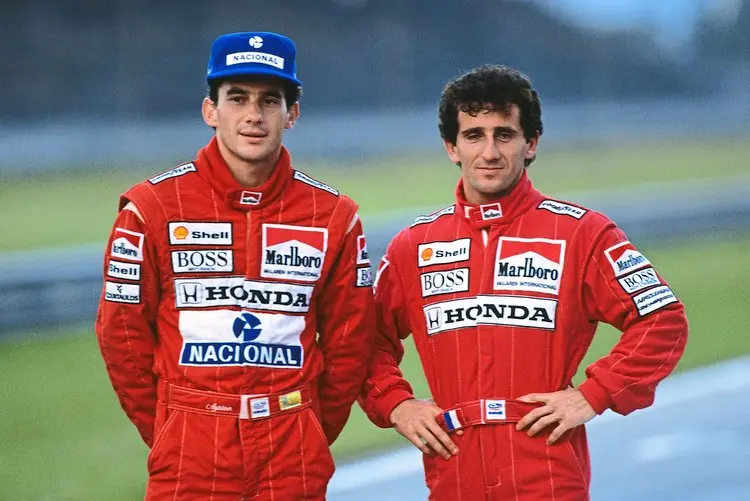 an1516 1989 formula 1 world championship ayrton senna mclaren mp45 honda and team mate and arch rival alain prost mclaren mp45 honda