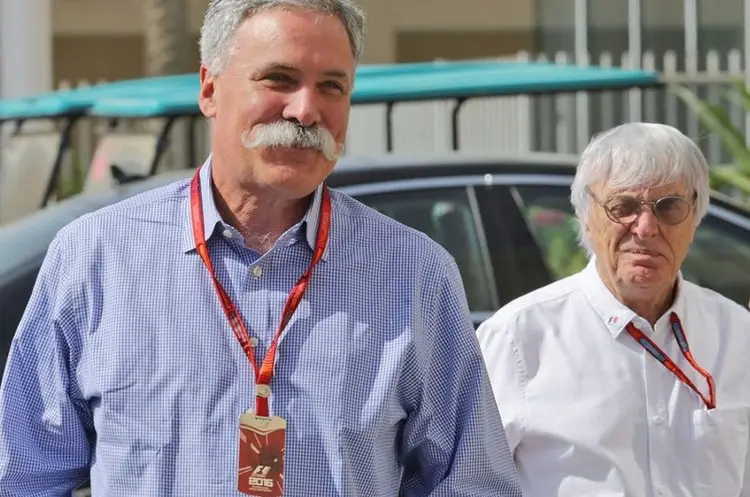 chase carey formula one group chairman with bernie ecclestone and christian horner red bull racing team principal