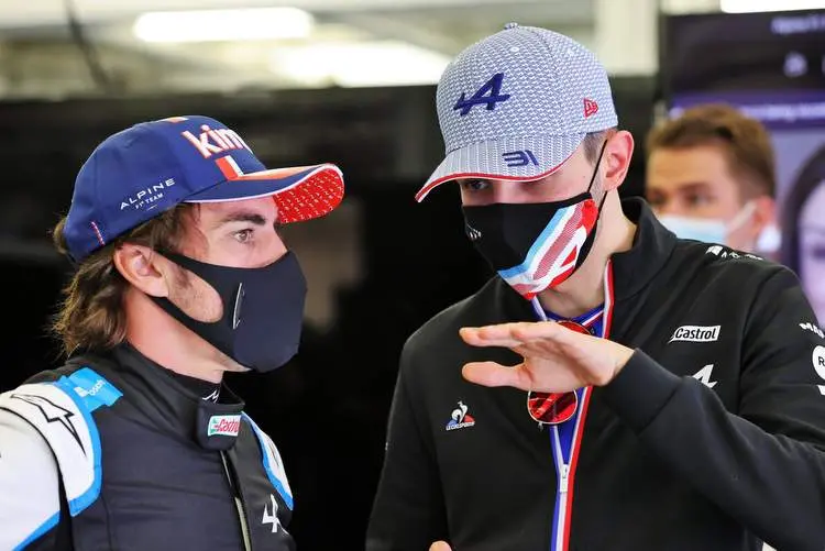 fernando alonso esteban ocon alpine f1 2021 garage