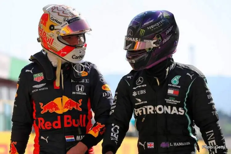 hamilton verstappen walk together