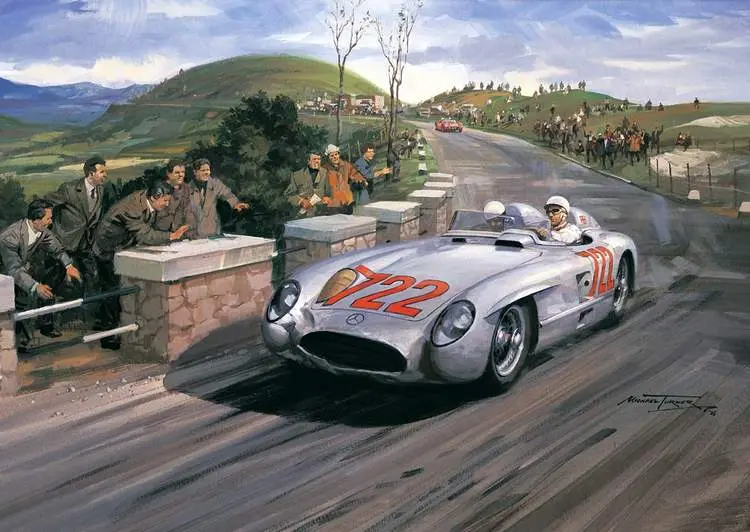 mille miglia 1955 winning mercedes 300 slr of stirling moss by by michael turner side