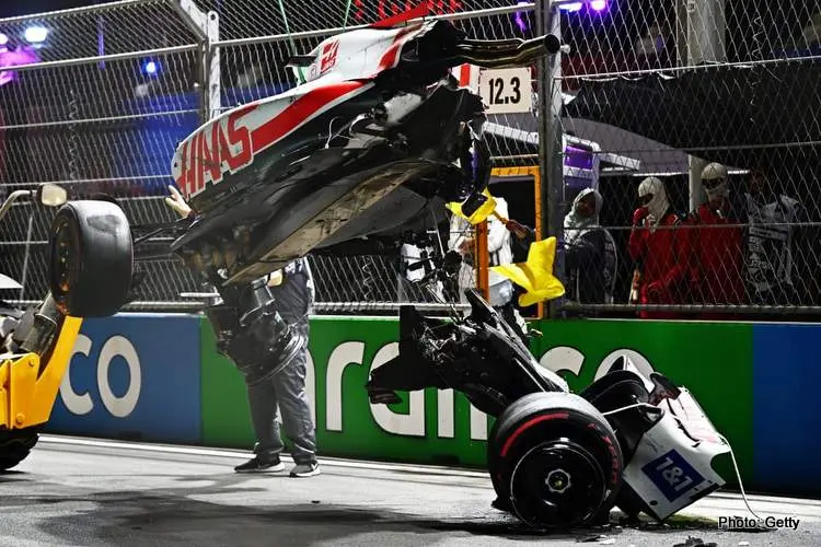 schumacher wrecked crash haas saudi quaify broken in two