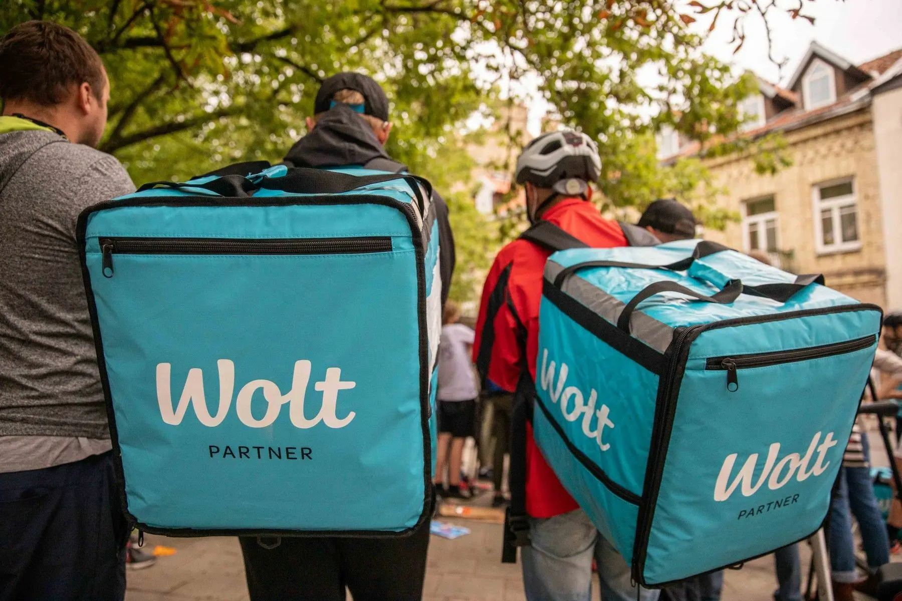 „Wolt“ kurjeriai streiko metu/ DELFI nuotr.