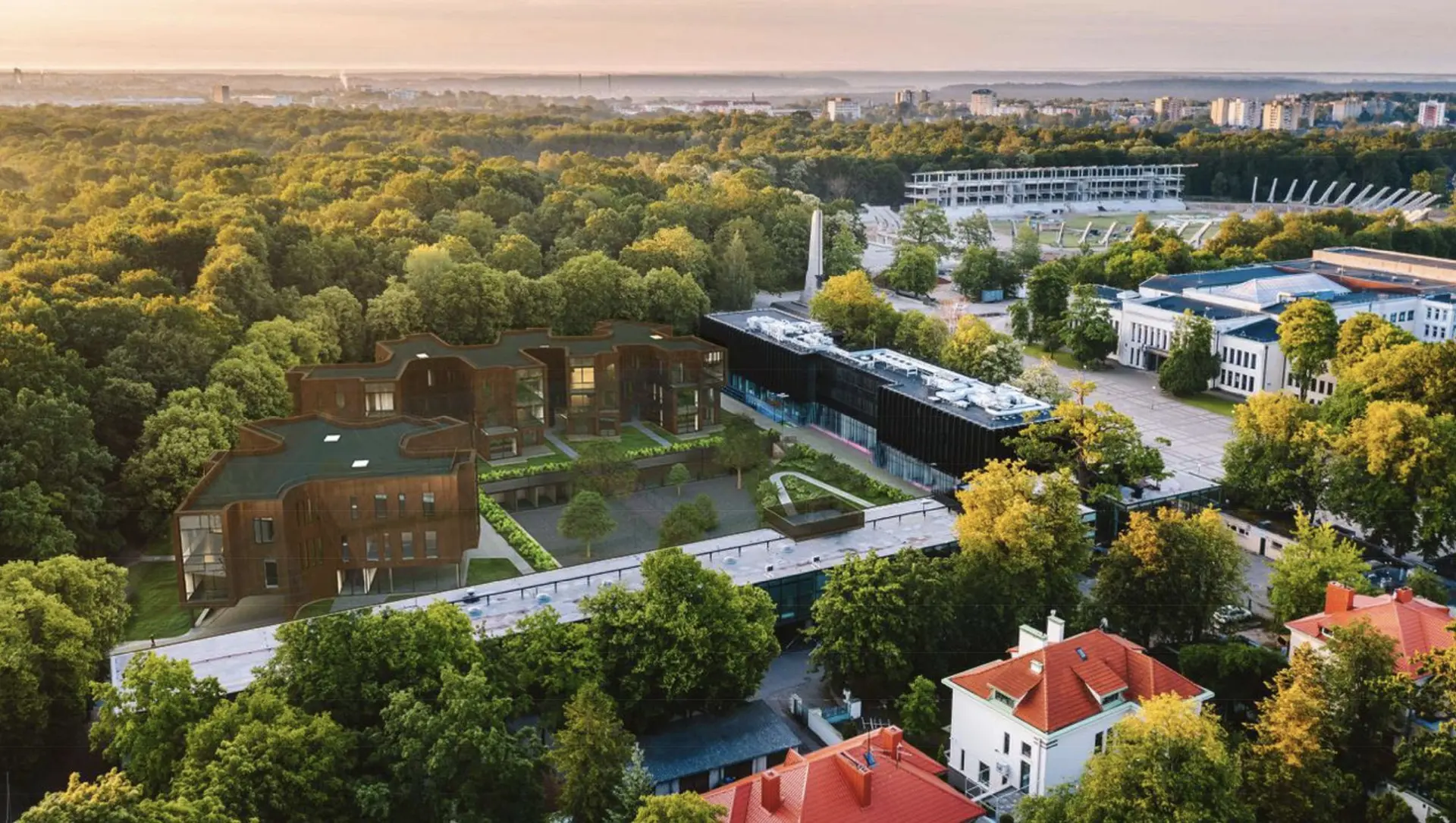 Teniso kortai Ąžuolyne ir jų vietoje projektuojami nauji pastatai