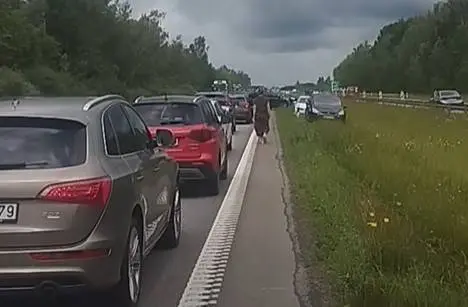 Didelė eismo spūstis A1 kelyje link Klaipėdos / Stop kadras