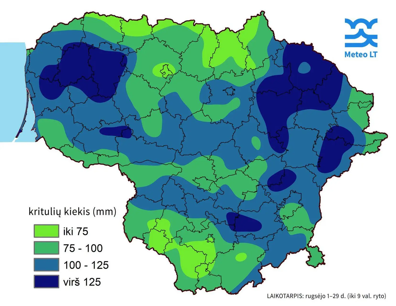 Rugsėjo kritulių žemėlapis/ Meteo LT nuotr.