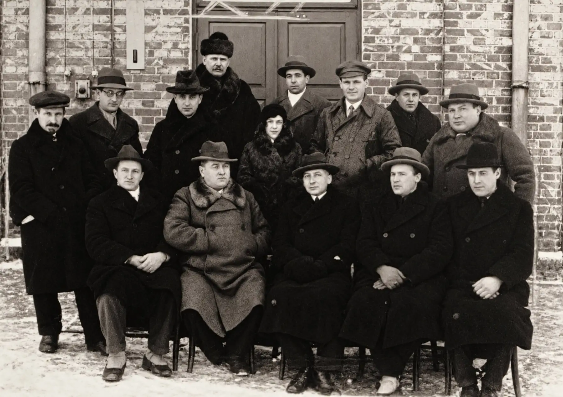 Akcinės bendrovės „I.B. Volfas-Engelman“ tarnautojai. Pirmos eilės centre Sulimas Volfas. Kaunas XX a. 4 dešimtmetis. LCVA P-15330