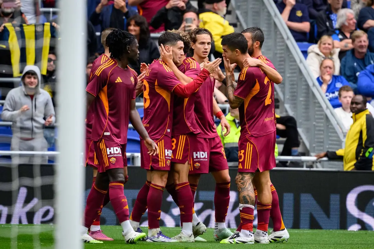 everton roma esultanza squadra