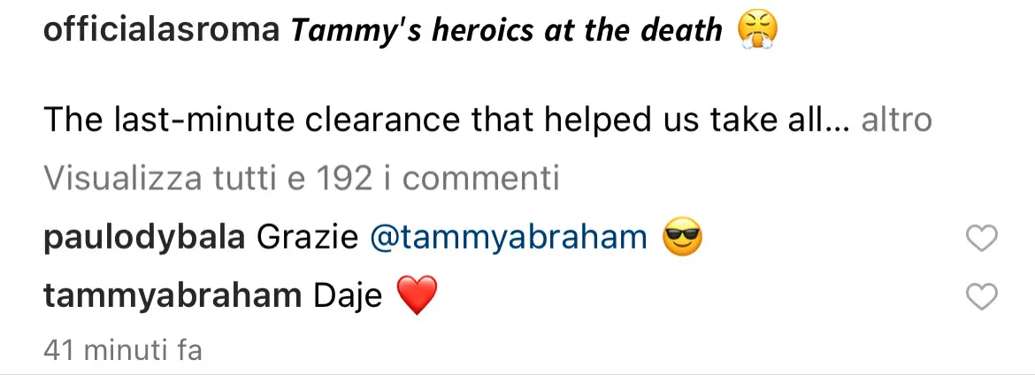 instagram commenti abraham e dybala