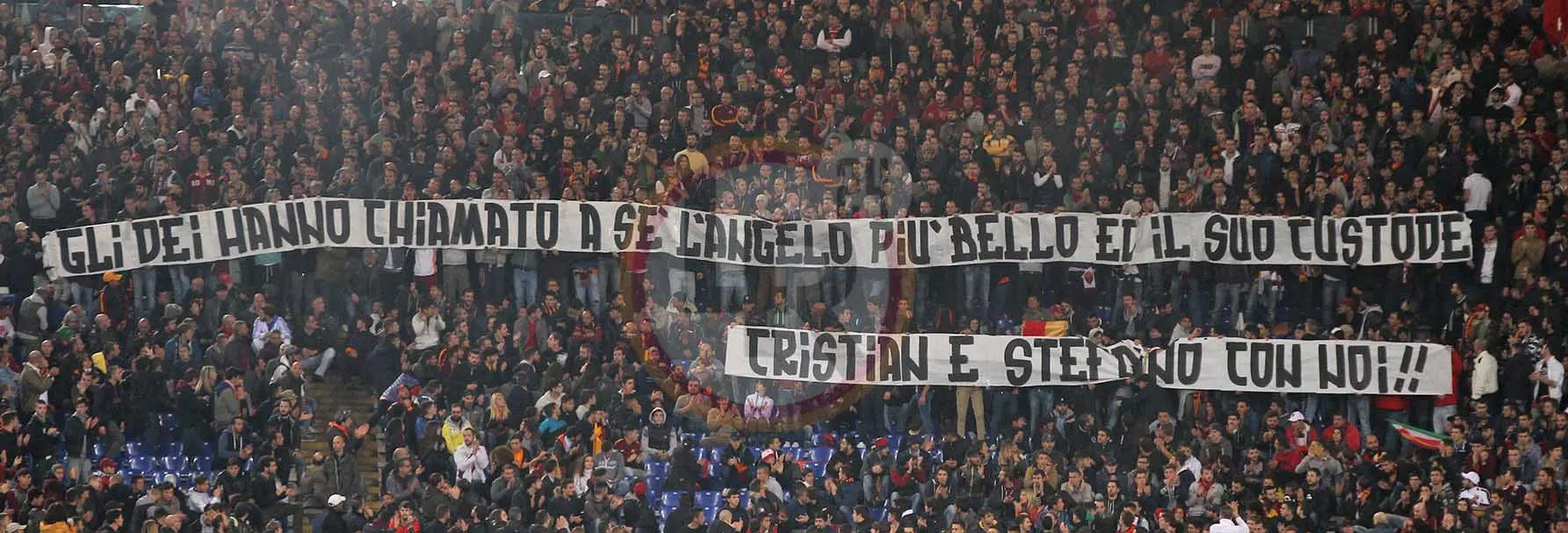 striscione cristian stefano roma cesena 301014 mancini