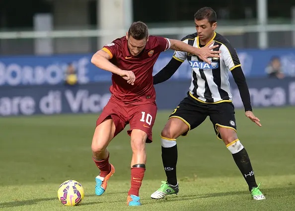 totti testa bassa contrasto udinese roma