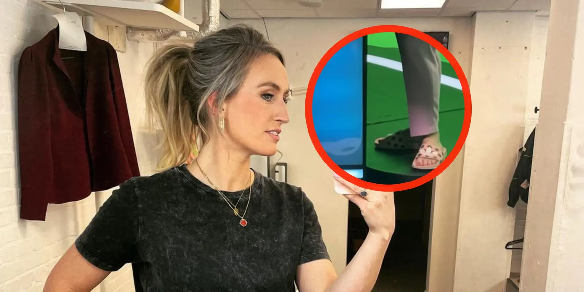 foto nikki herr breekt alle wetten met deze gruwelijke badslippers in tv studio