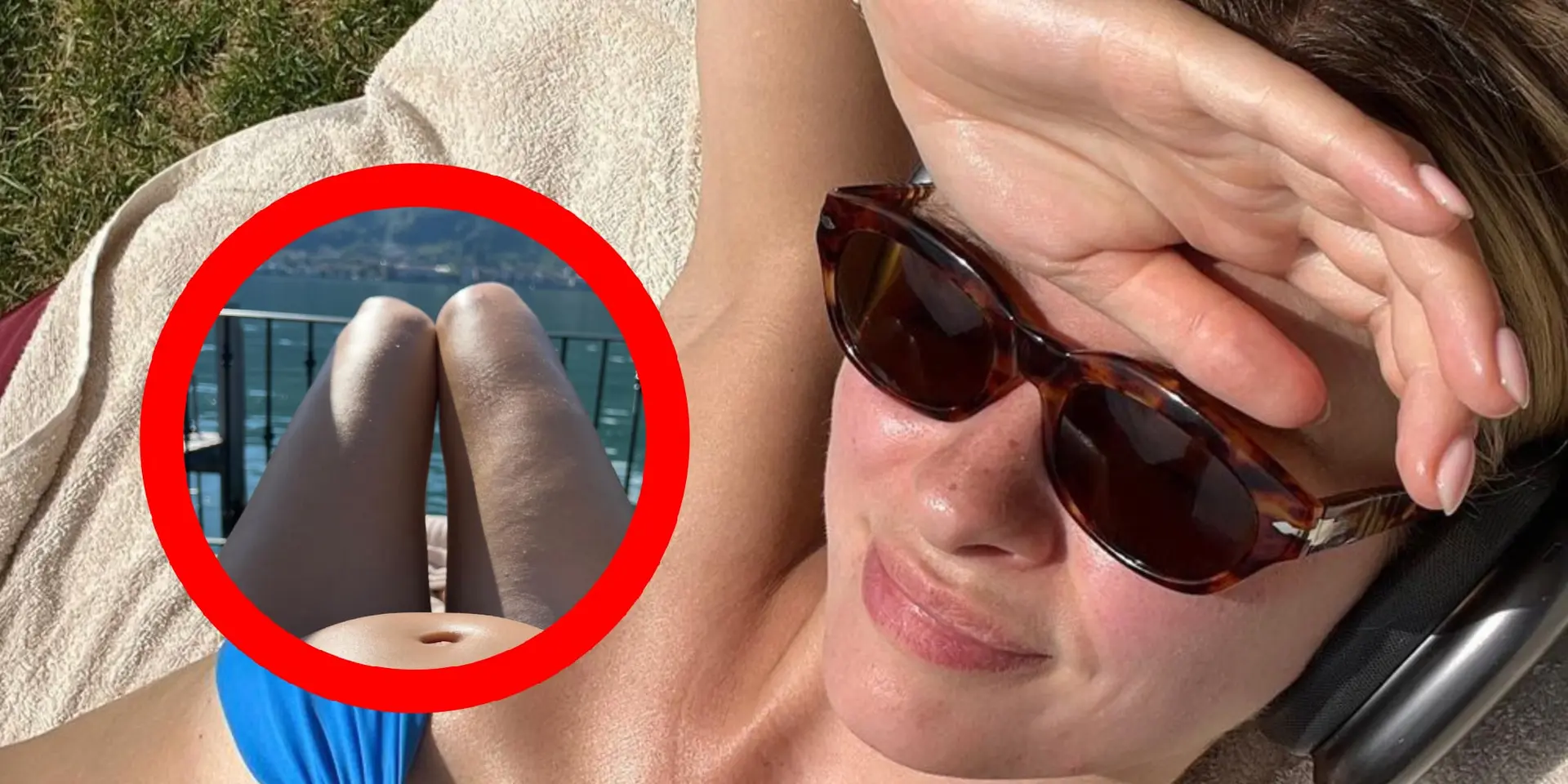 foto rianne meijer bedekt zichzelf tijdens zonnebaden alleen met dun strookje stof
