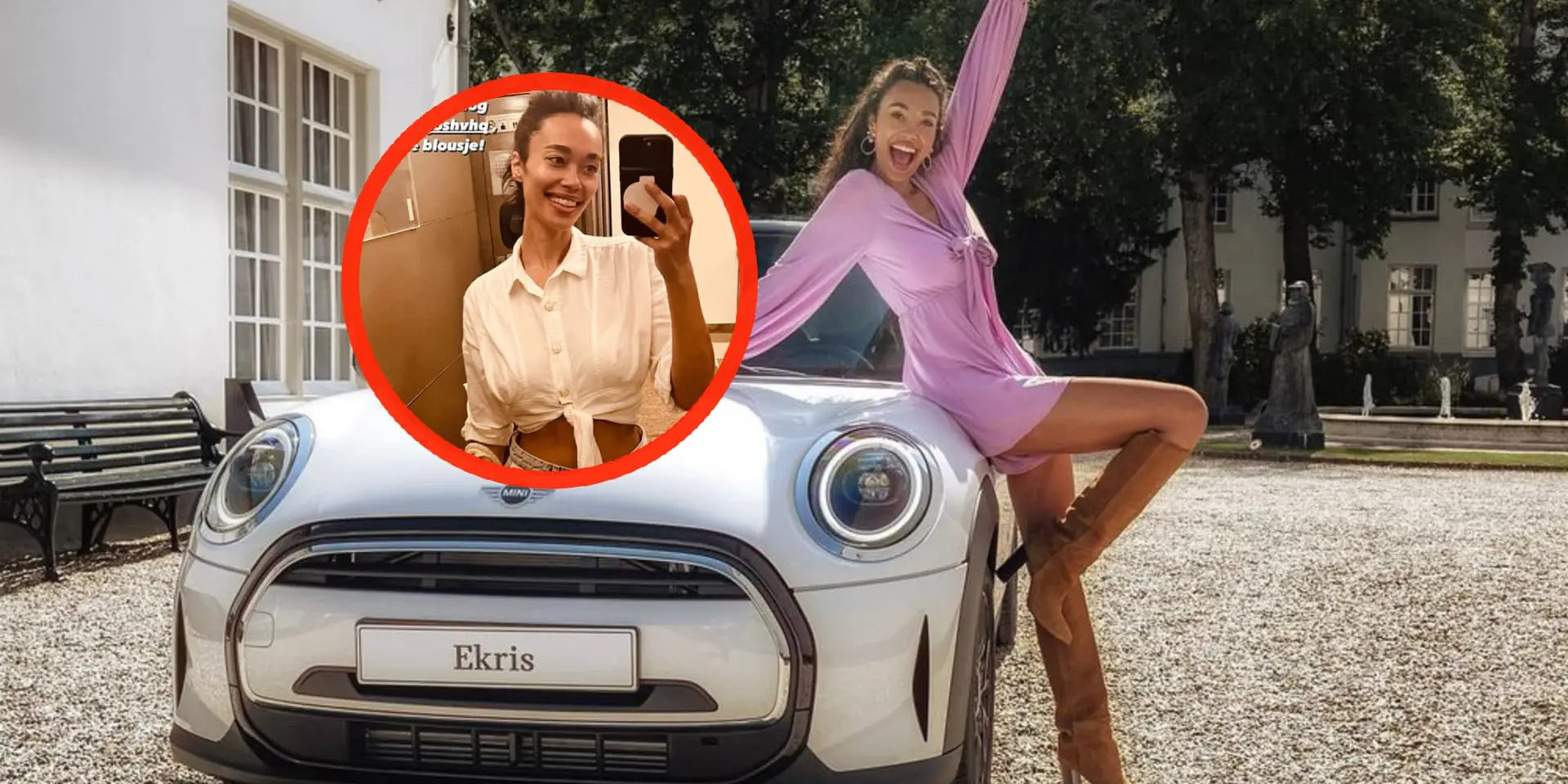 foto romy monteiro schijnt volledig door haar blouse heen