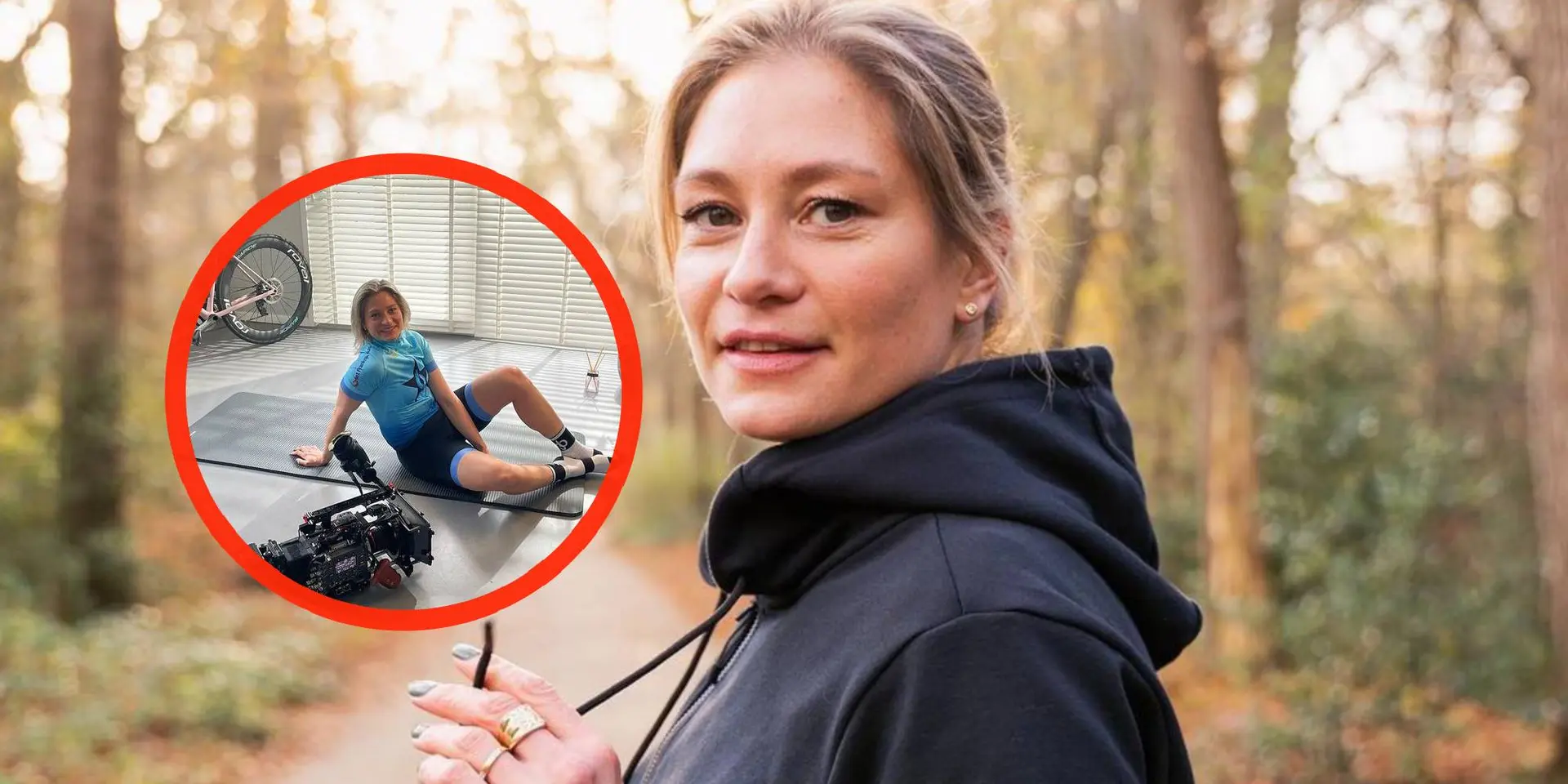 foto roxane knetemann ligt in fietspakje op de vloer