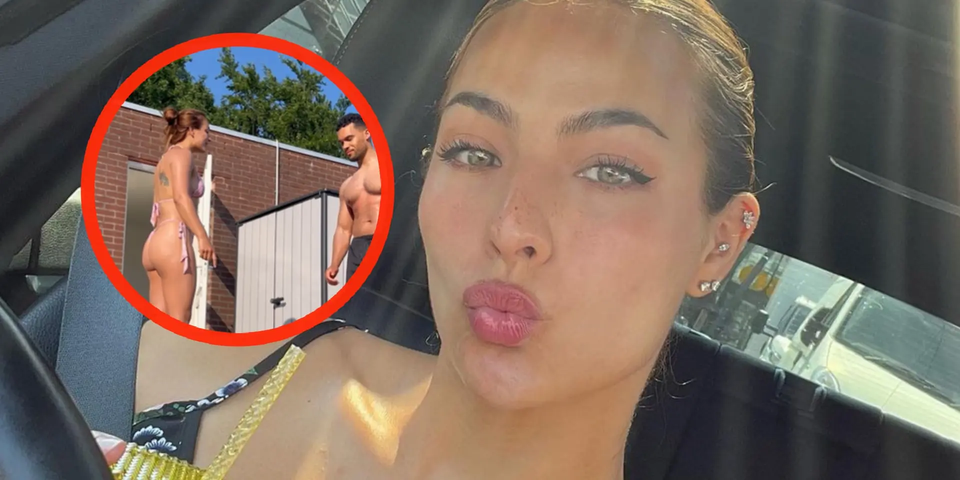 foto sportmodel nochtli laat zich helemaal onderspuiten door gespierde vriend
