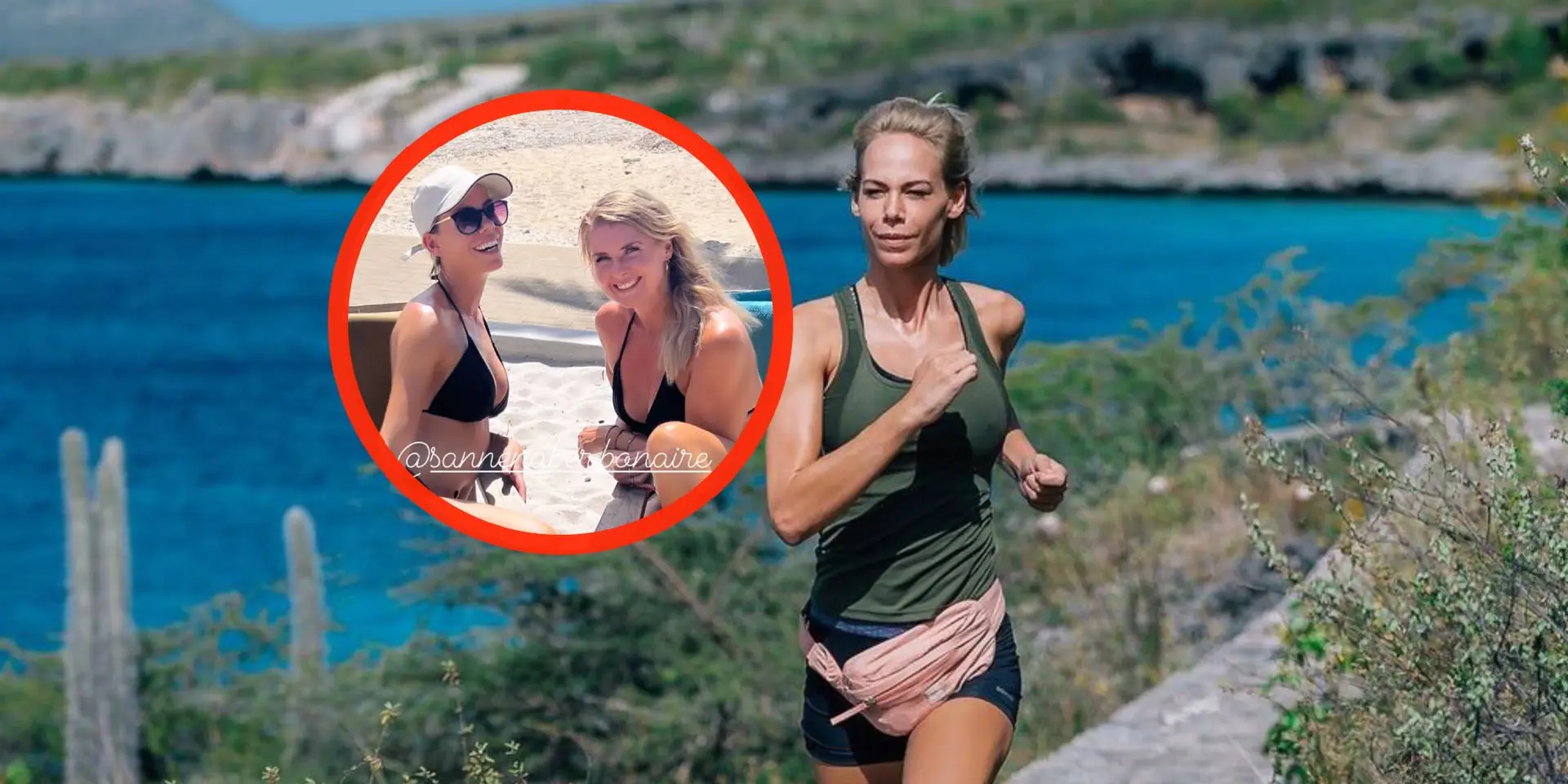 foto topfitte nicolette kluijver poseert samen met blonde vriendin voor heerlijke strandfoto