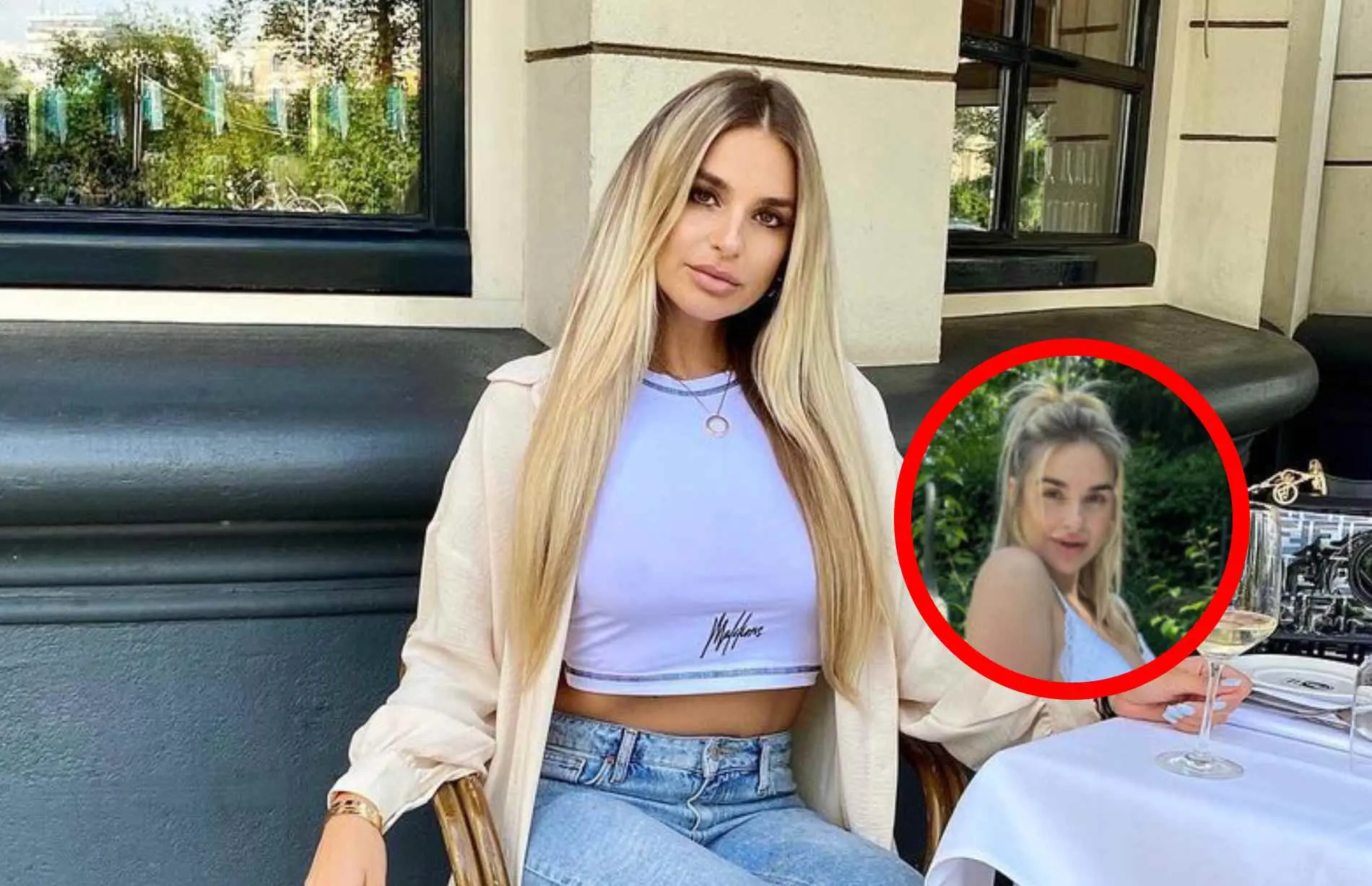gaby blaaser poseert uitgebreid in strak pakje in het park
