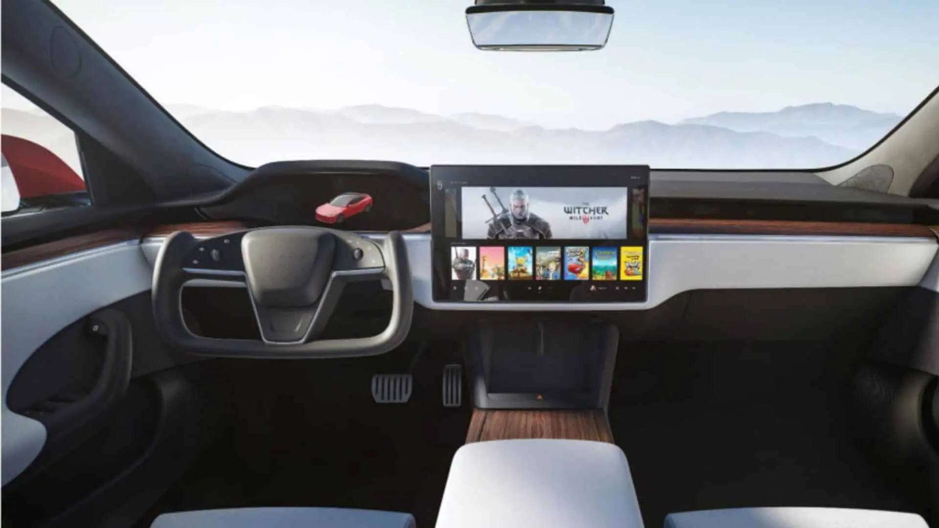 nieuwe tesla model s ruimteschip stuur yoke gaming beeldscherm touchscreen