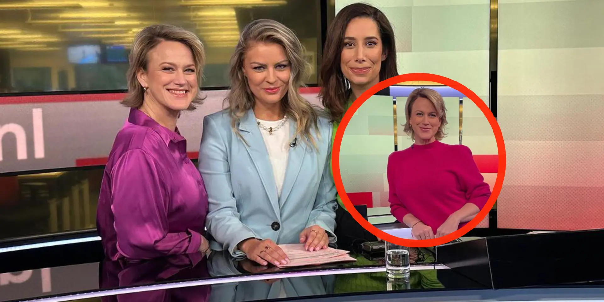 nos journaal trio iris de graaf saida magge en afke boven kruipen dicht tegen elkaar in de studio