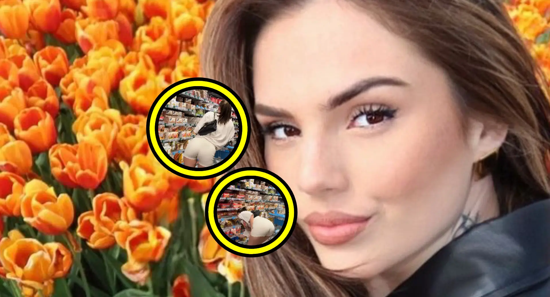 famke louise buigt diep voorover in supermarkt en laat haar beschuitjes zien