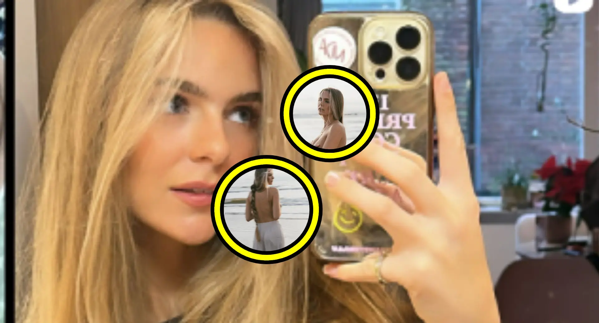 influencer lies zhara gebruikt alleen haar handen om voorgevel te bedekken fotos